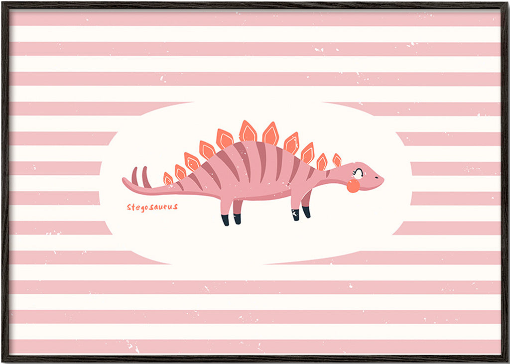 Dětský plakát Stegosaurus na růžových pruzích