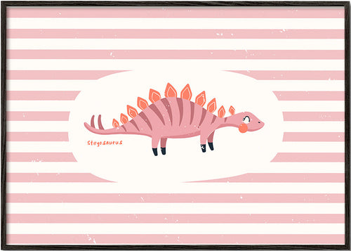 Dětský plakát Stegosaurus na růžových pruzích