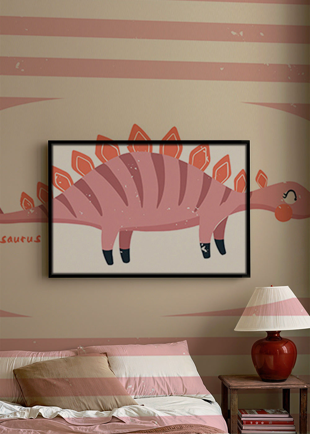 Dětský plakát Stegosaurus na růžových pruzích