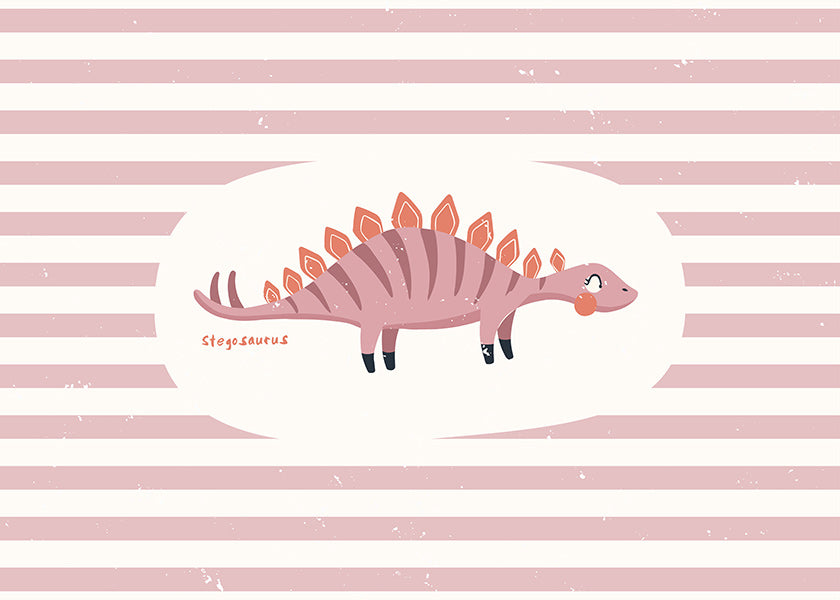 Dětský plakát Stegosaurus na růžových pruzích