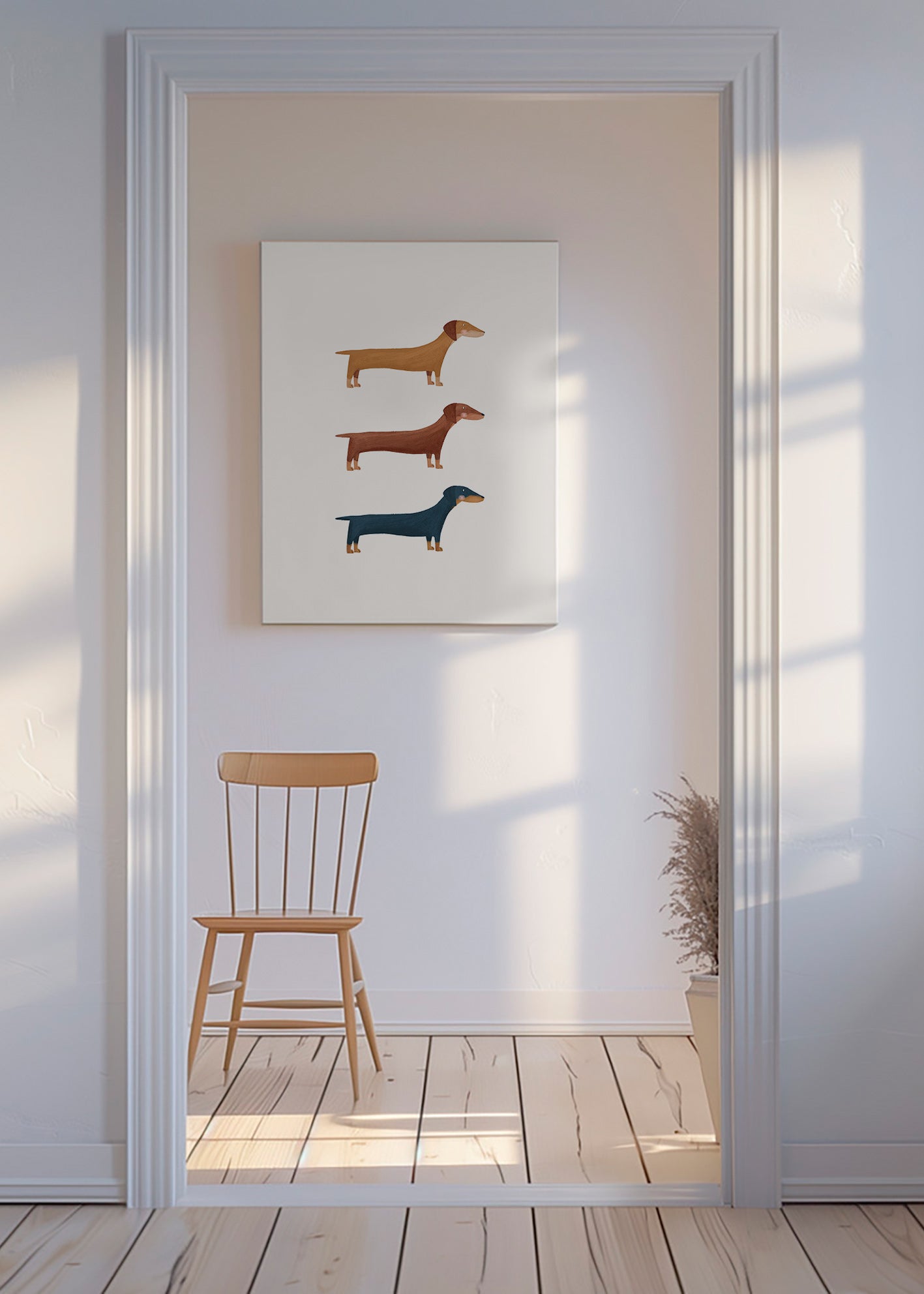 Obraz jezevčíků v minimalistickém stylu