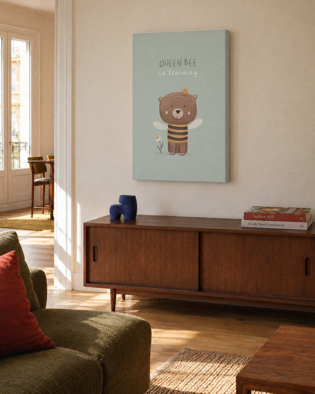 Queen bee sage green - Unframed canvas in an interior