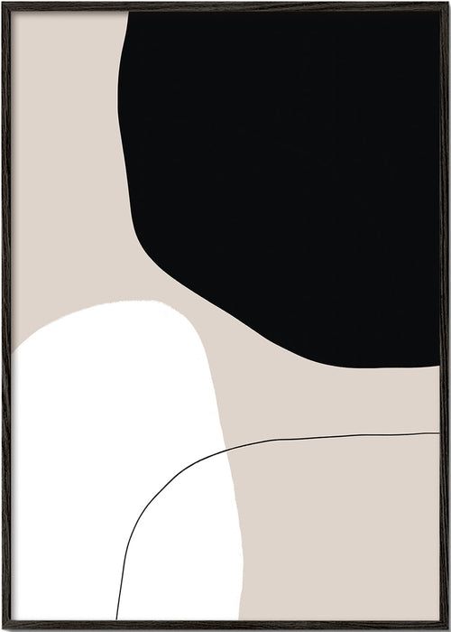 Minimalistický design s organickými černými a béžovými tvary