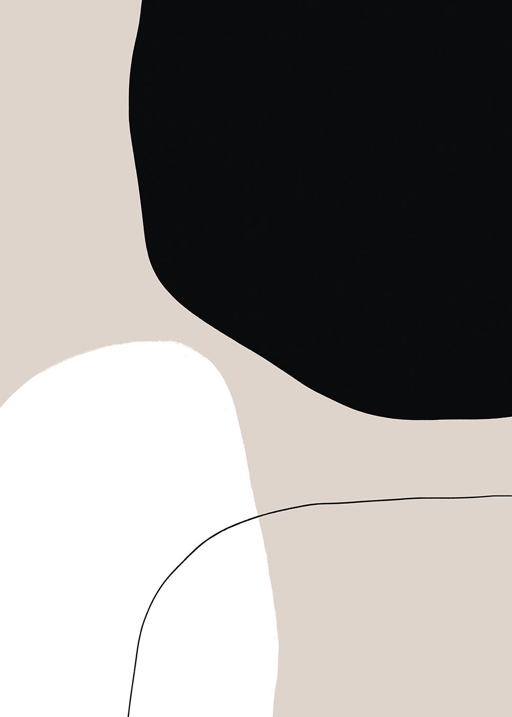 Minimalistický design s organickými černými a béžovými tvary