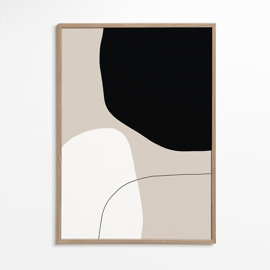 Minimalistický design s organickými černými a béžovými tvary