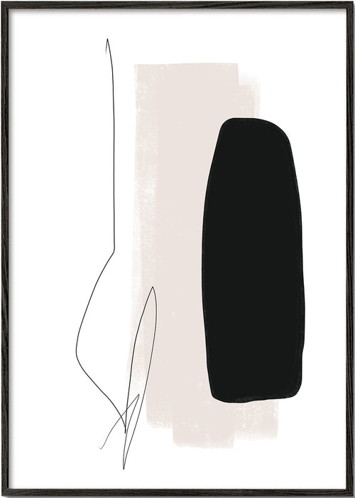 Minimalistický obraz s černým tvarem a organickou linií