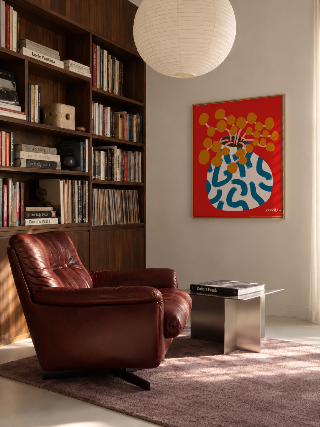 Gold Blooms Still Life - Framed canvas in an interior