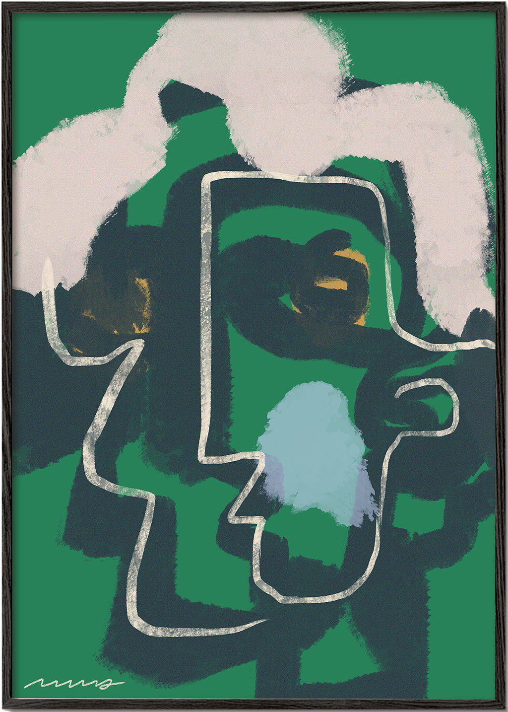Abstraktní tvář v jedné linii na zeleném pozadí