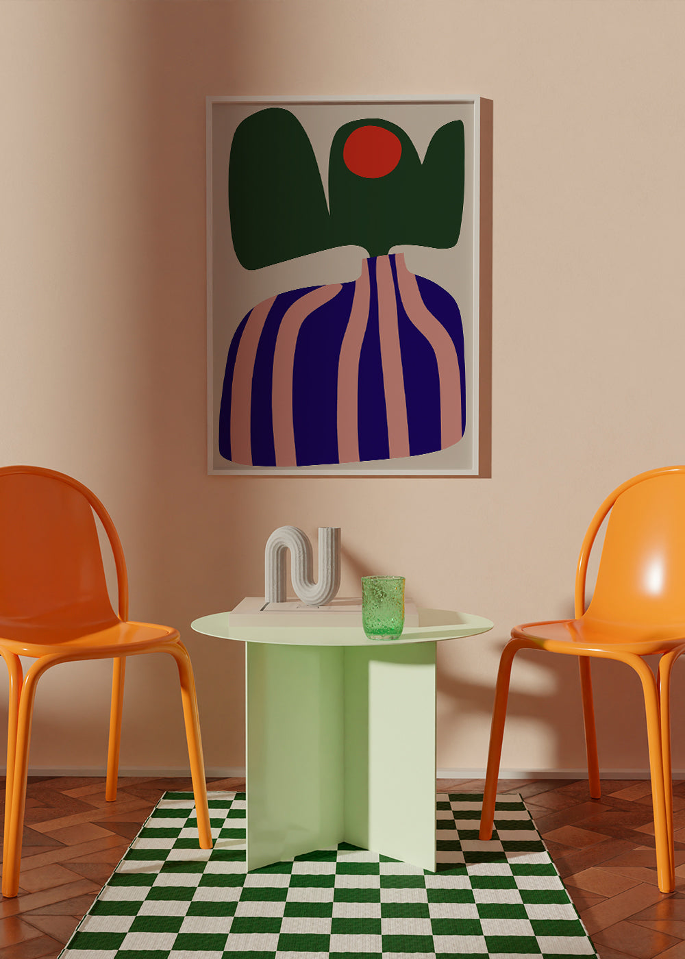 Botanický plakát s organickými růžovo-modrými tvary