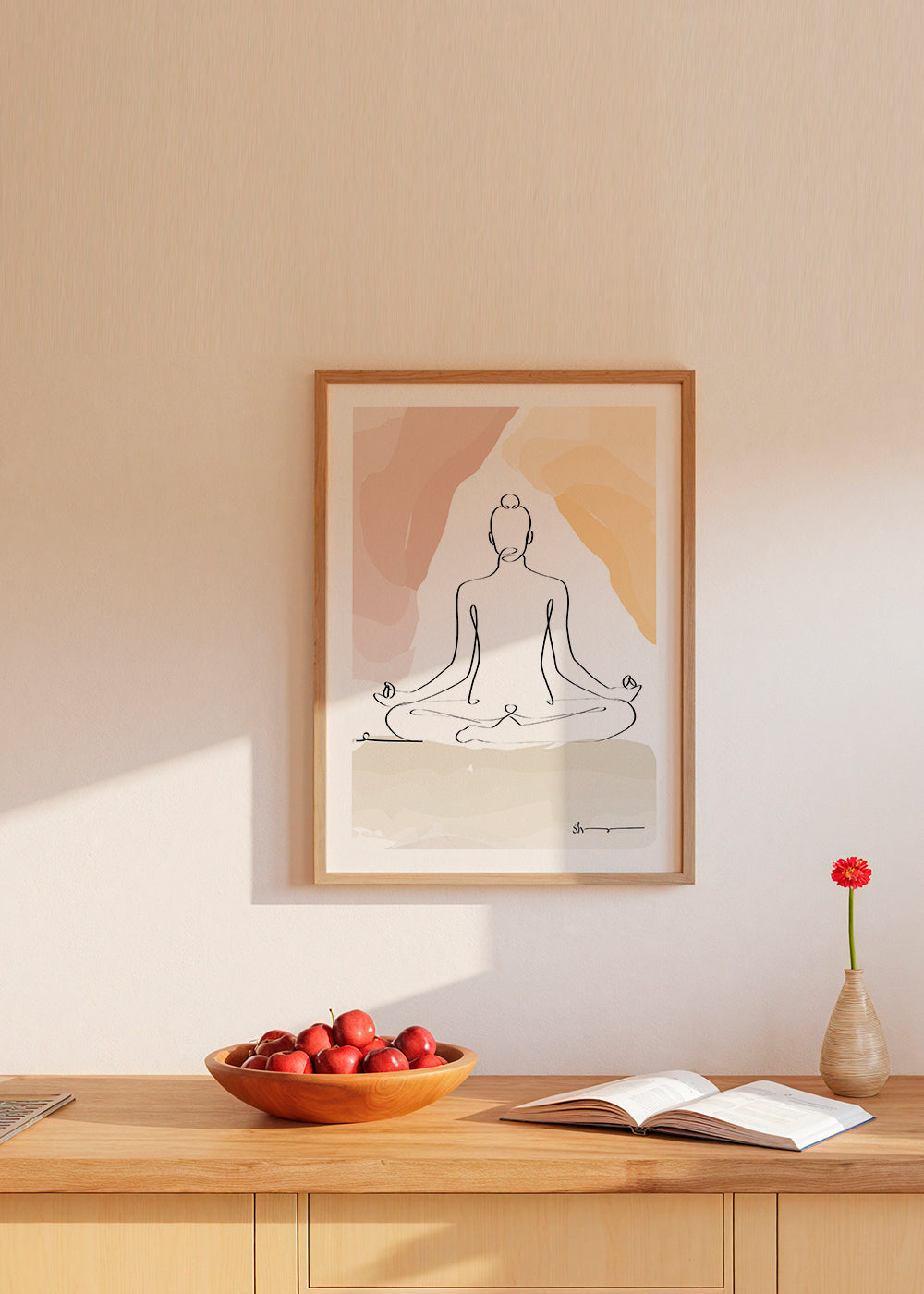 Relaxační liniový design: meditující postava