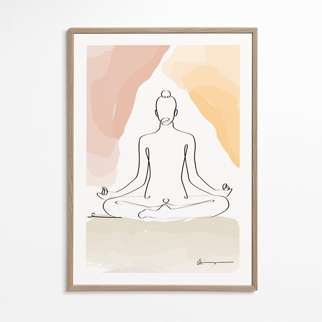 Relaxační liniový design: meditující postava