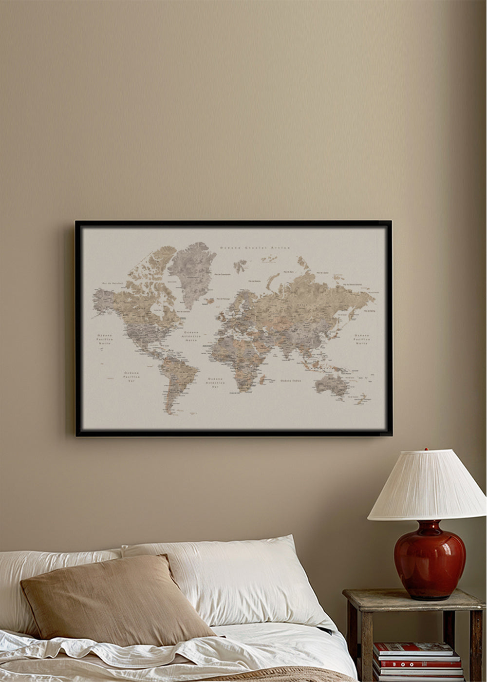 Mapa světa taupe detailní