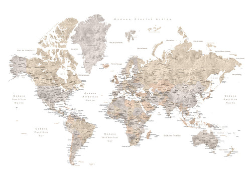 Mapa světa taupe detailní