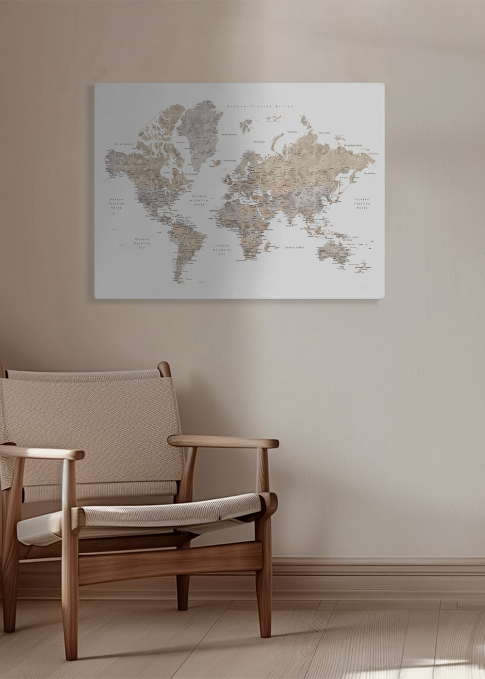 Mapa světa taupe detailní