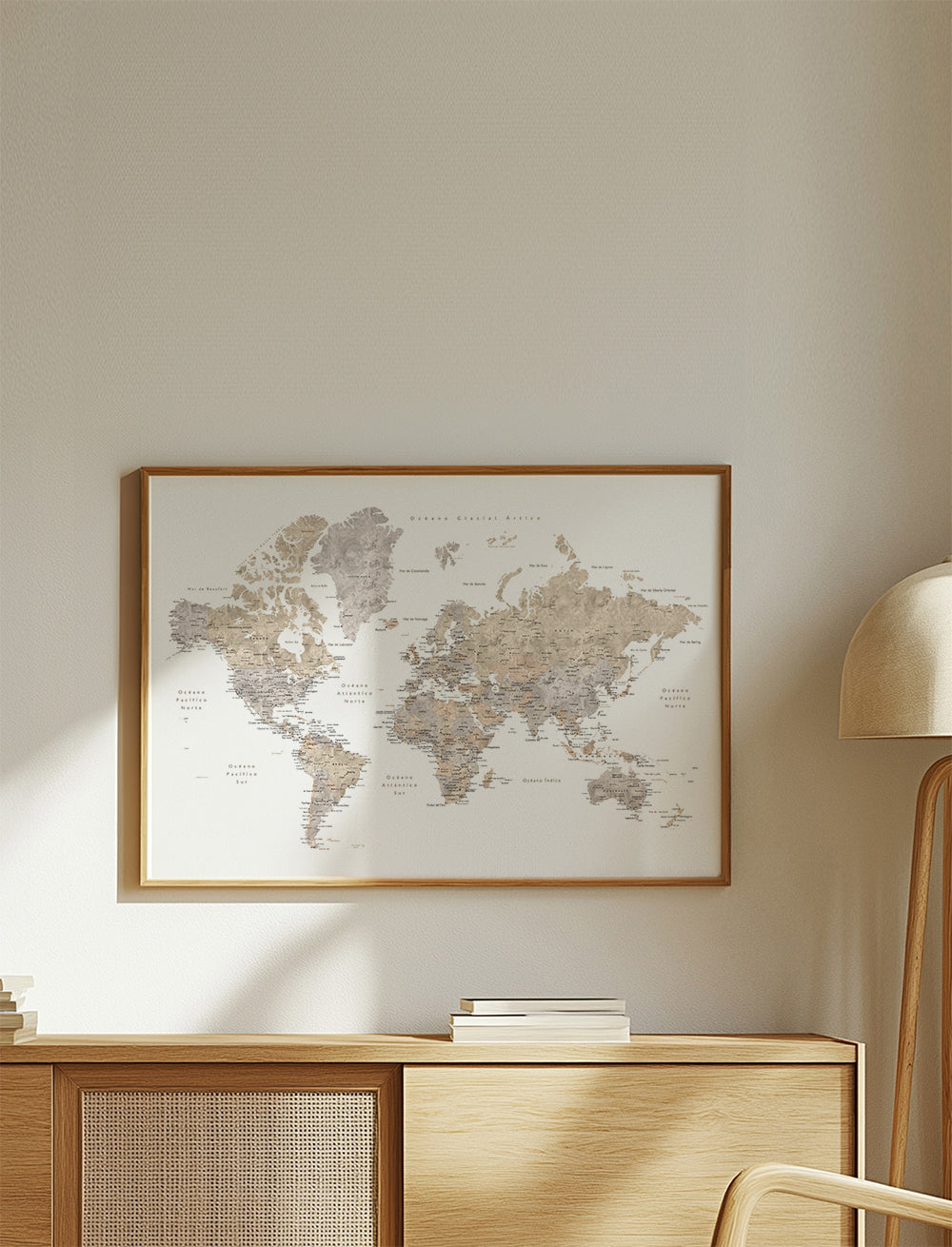 Mapa světa taupe detailní