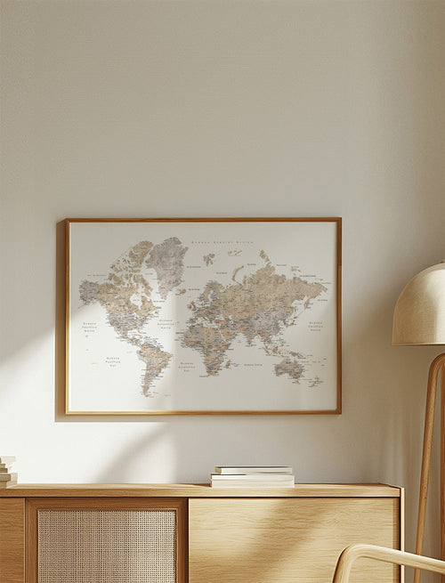 Mapa světa taupe detailní