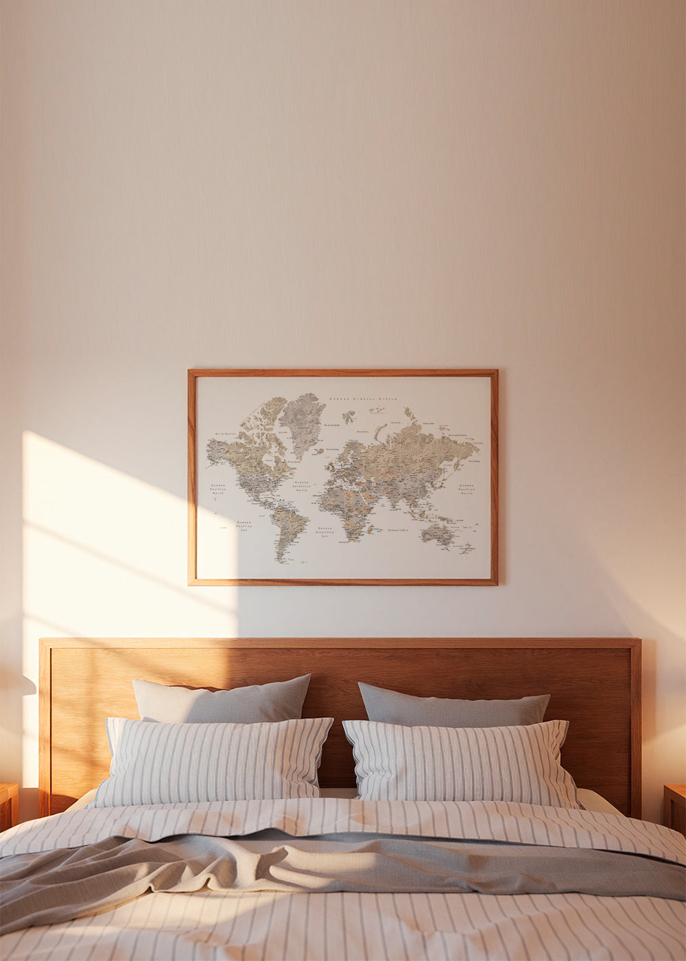Mapa světa taupe detailní