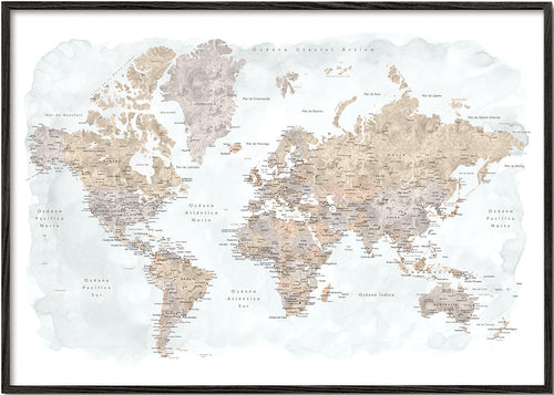 Mapa světa v akvarelu s detaily