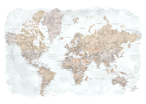 Mapa světa v akvarelu s detaily