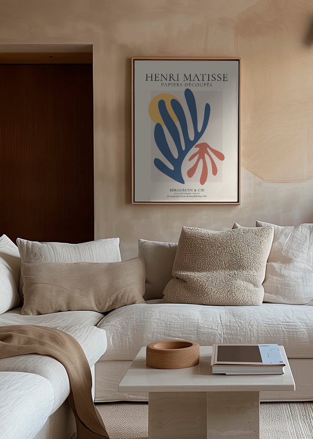 Botanický tisk Matisse: vystřihy modrá a korálová