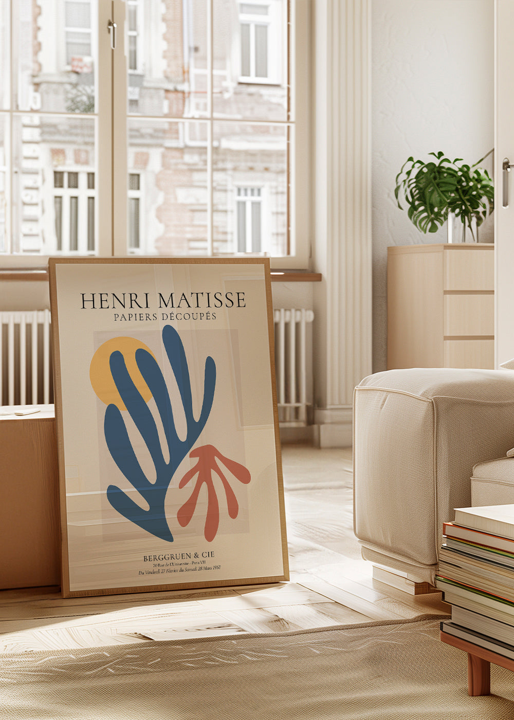 Botanický tisk Matisse: vystřihy modrá a korálová