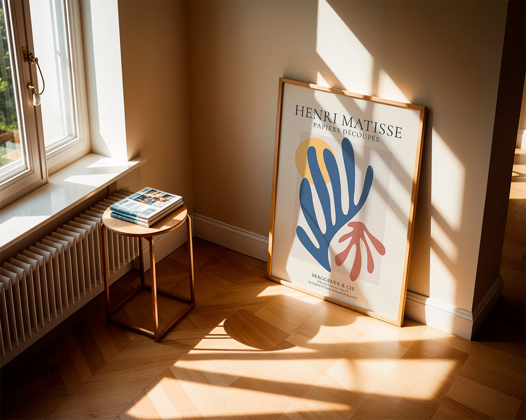 Botanický tisk Matisse: vystřihy modrá a korálová
