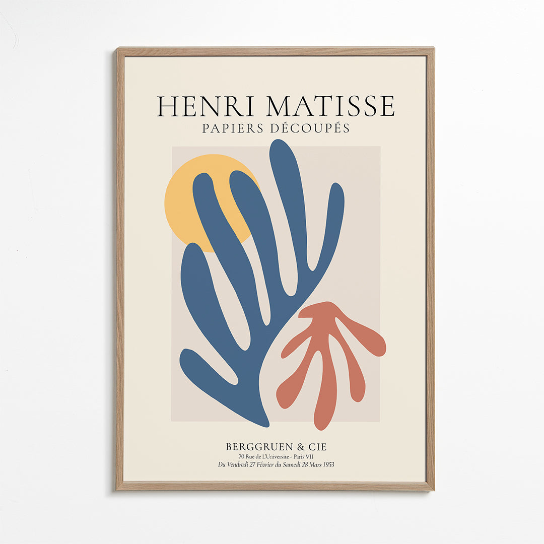 Botanický tisk Matisse: vystřihy modrá a korálová