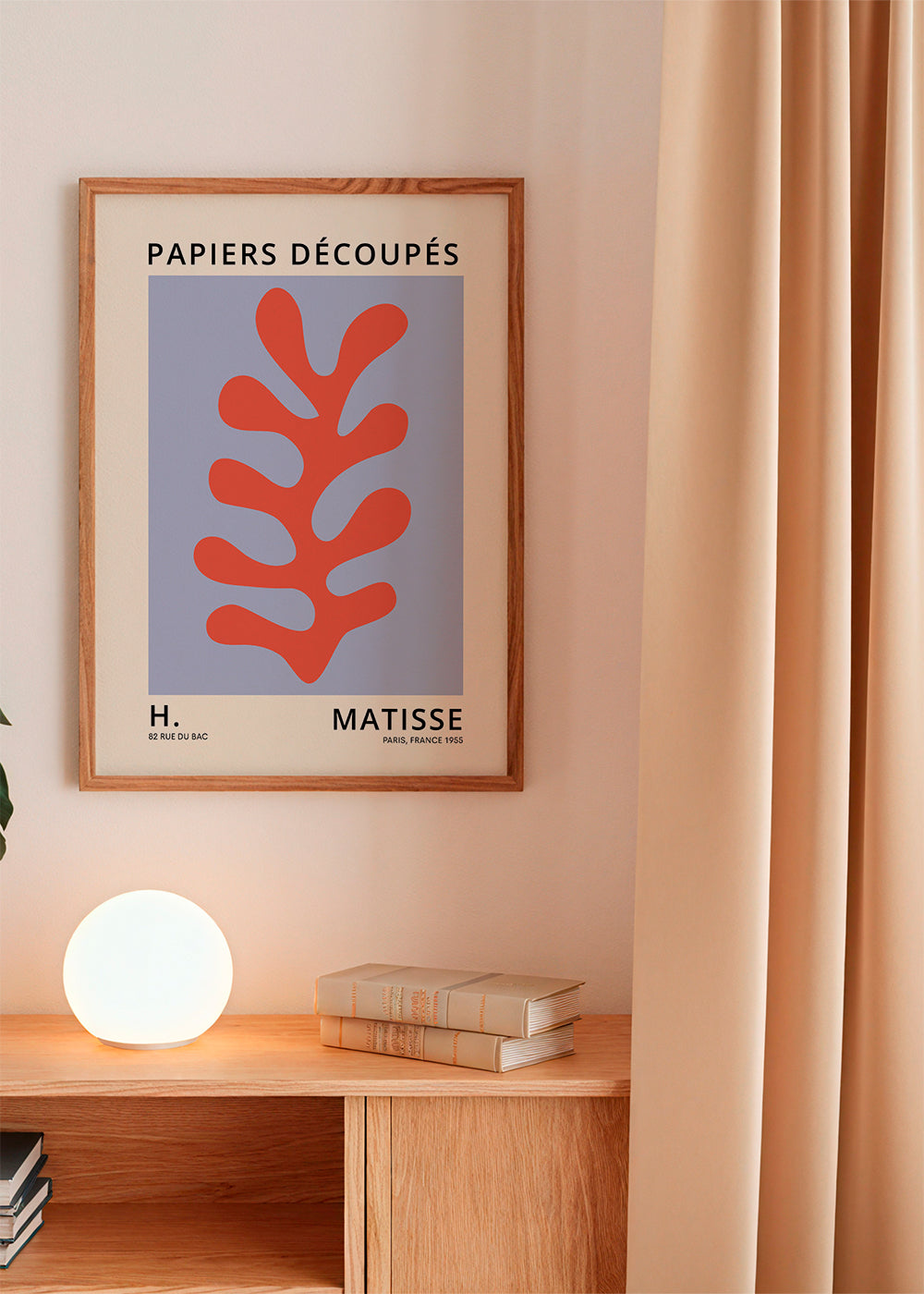 Botanický tisk ve stylu Matisse: červený list na modrém poli
