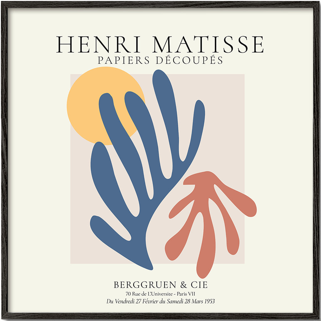 Ilustrace Matisse papiers découpés modrá a korálová