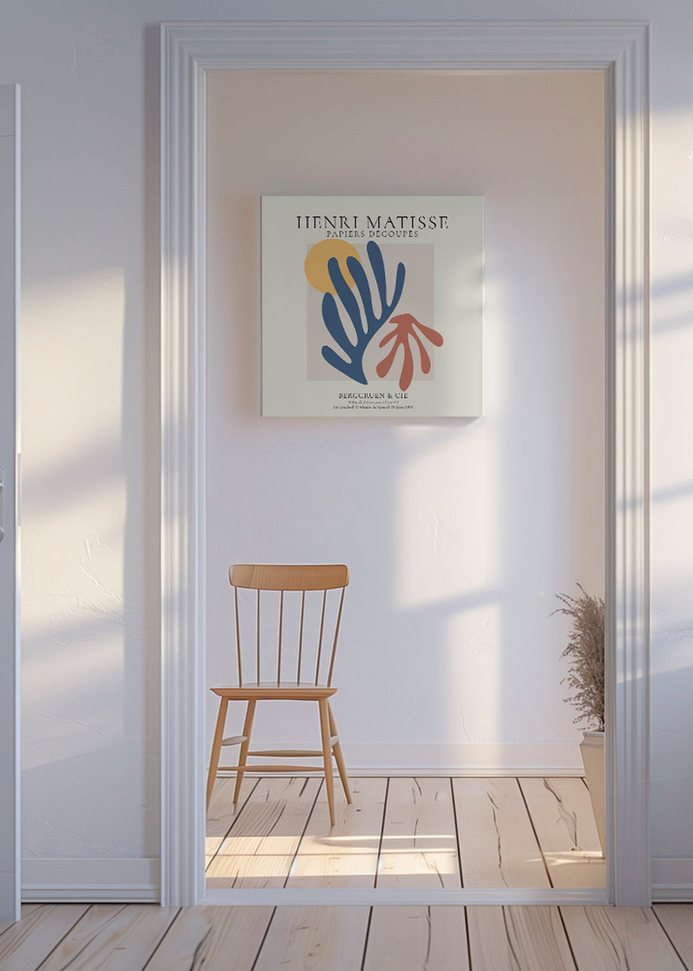 Ilustrace Matisse papiers découpés modrá a korálová