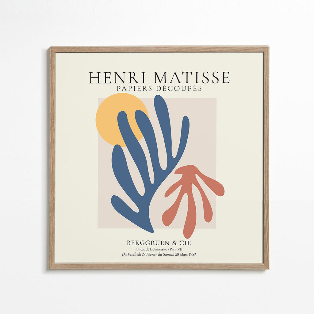 Ilustrace Matisse papiers découpés modrá a korálová