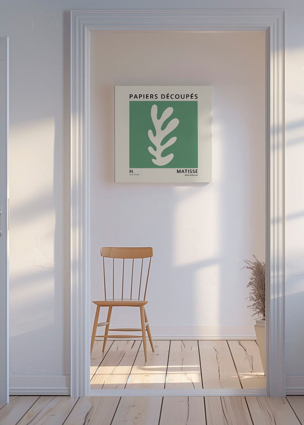 Botanický plakát: zelený vystřižený list ve stylu Matisse