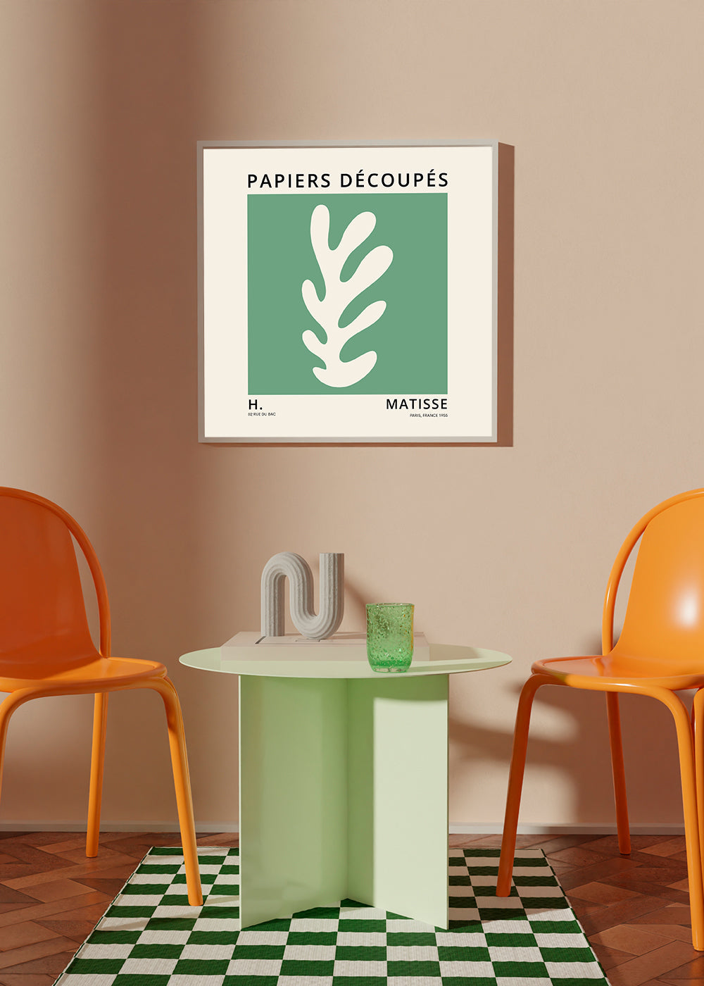 Botanický plakát: zelený vystřižený list ve stylu Matisse