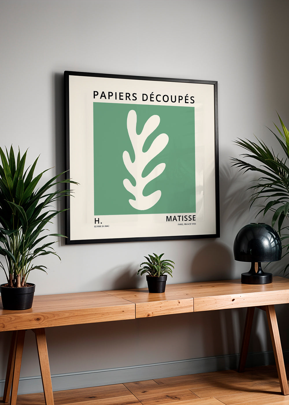 Botanický plakát: zelený vystřižený list ve stylu Matisse