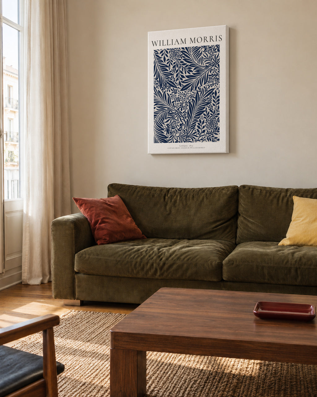 William Morri Larkspur - Unframed canvas in an interior