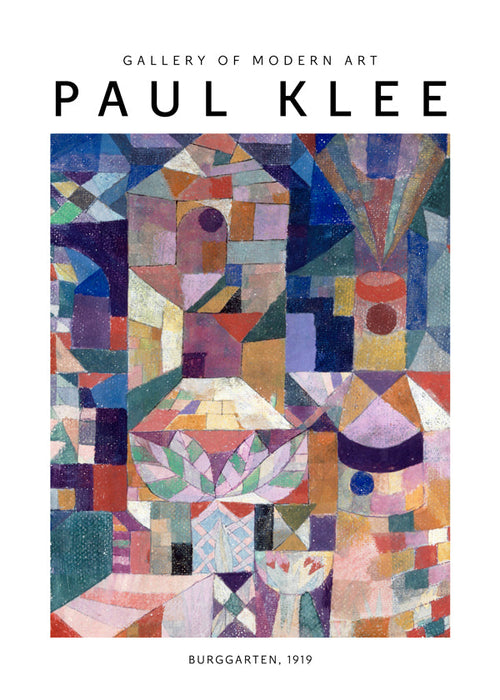 Abstraktní obraz s geometrickými tvary a barvou, studie Klee 1919