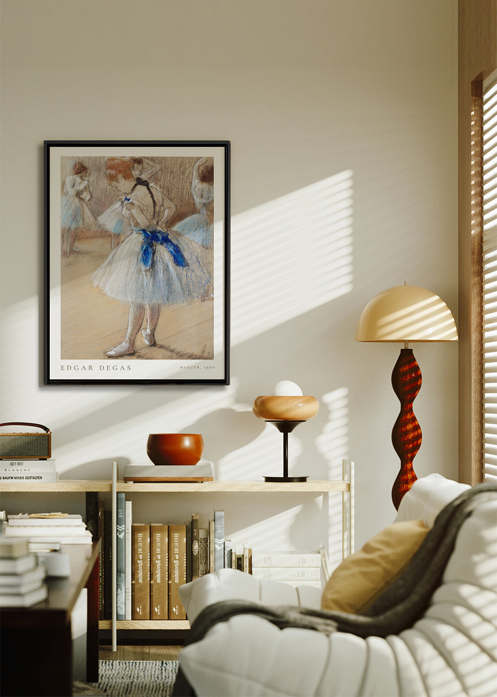 Ilustrace baletky s modrou stuhou