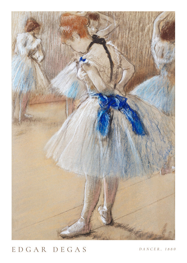 Ilustrace baletky s modrou stuhou