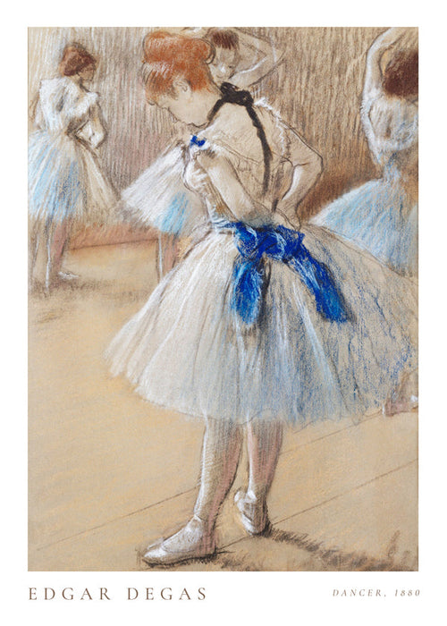 Ilustrace baletky s modrou stuhou