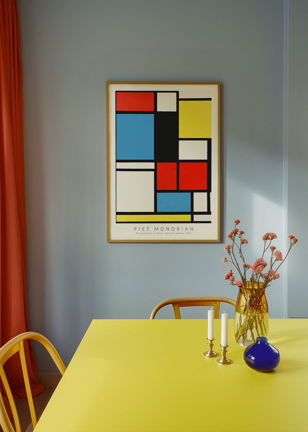 Geometrický obraz Mondrian v primárních barvách