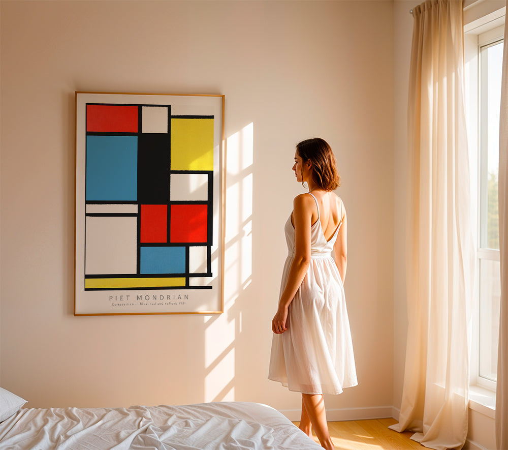 Geometrický obraz Mondrian v primárních barvách
