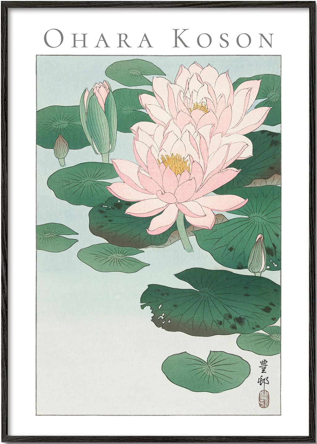 Botanický tisk s lekníny v japonském stylu