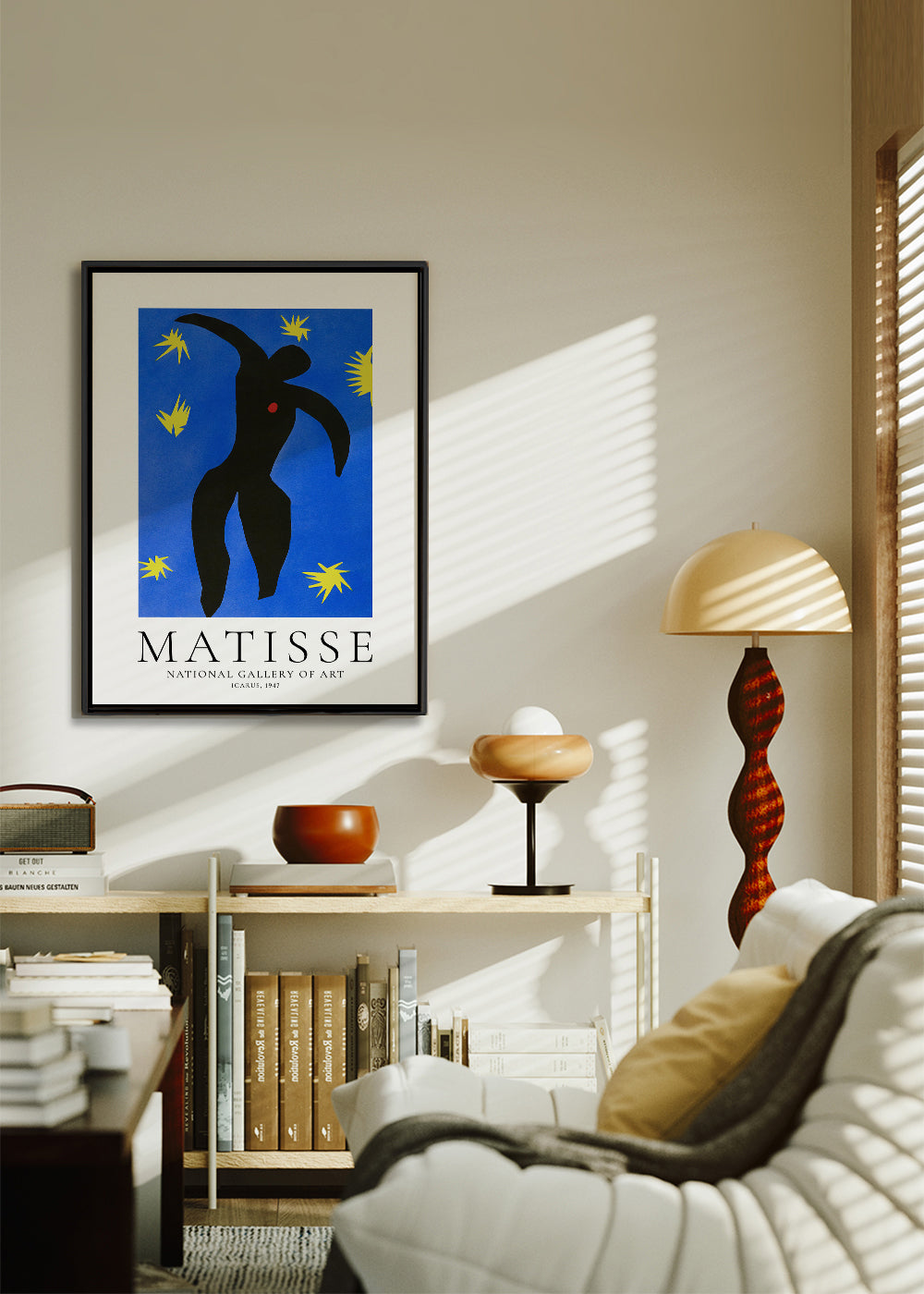 Ilustrace Matisse Icarus na modrém pozadí