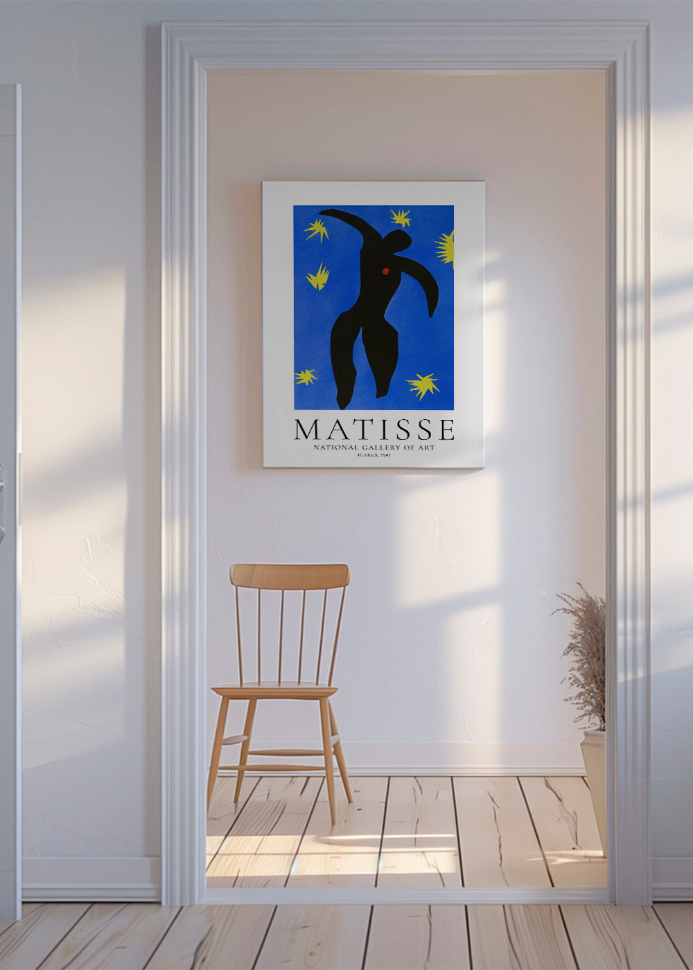 Ilustrace Matisse Icarus na modrém pozadí
