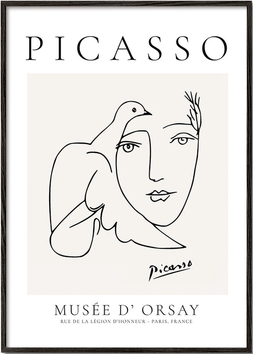 Lineární ilustrace ženy a holuba