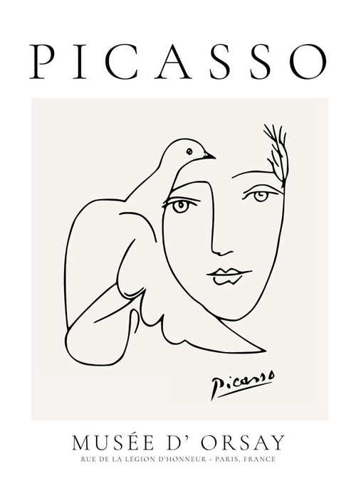 Lineární ilustrace ženy a holuba