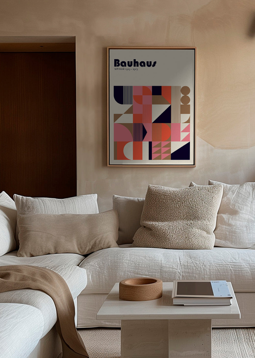 Geometrický Bauhaus plakát korálové a růžové