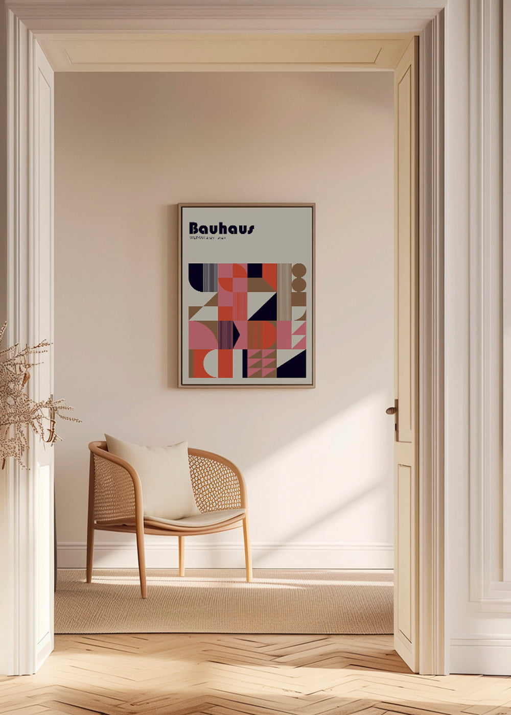 Geometrický Bauhaus plakát korálové a růžové