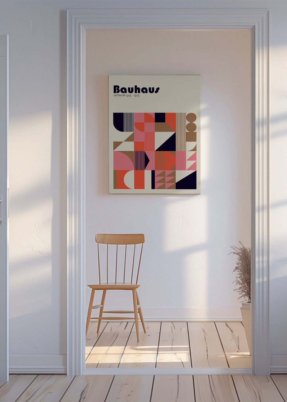 Geometrický Bauhaus plakát korálové a růžové