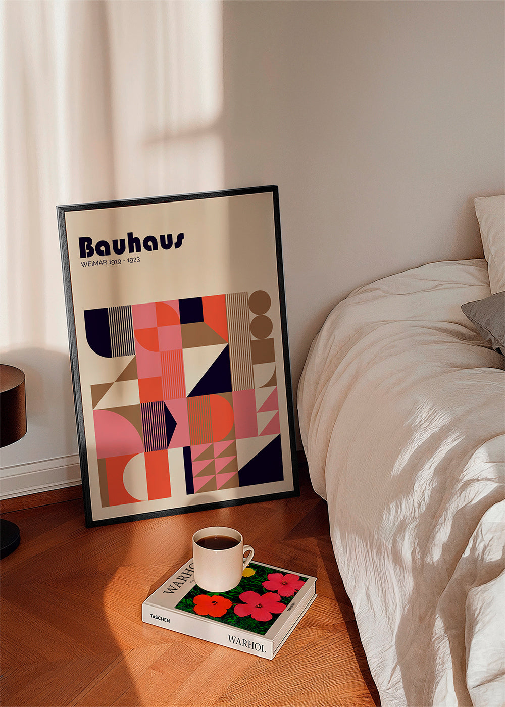 Geometrický Bauhaus plakát korálové a růžové